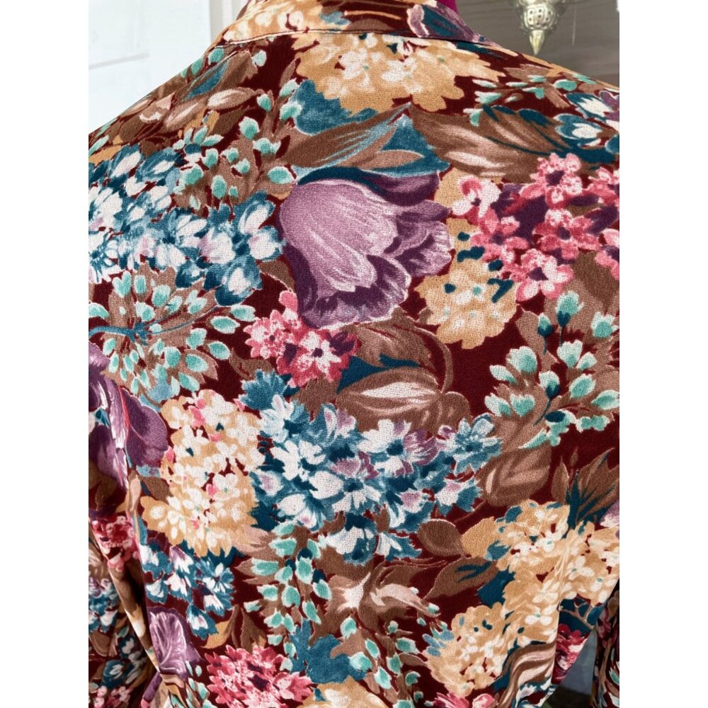 Vintage 1970s Floral Womens Belted Blouse Disco Size M - Picture 8 of 15